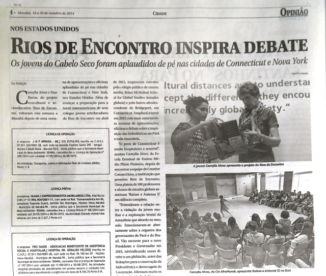 Metade da atéria do jornal Opinião, do dia 18 de outubro de 2014. 