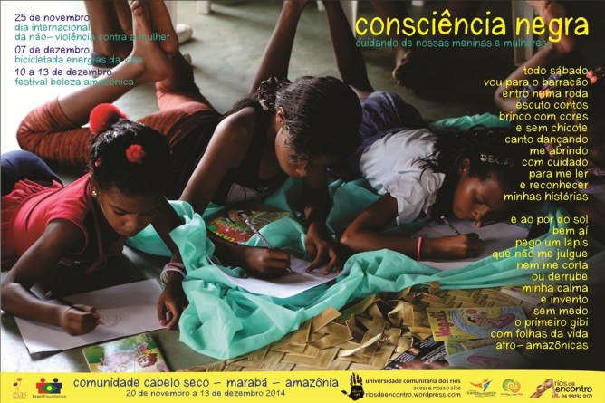 Uma imagem e poema de nossa biblioteca comunitária Folhas da Vida celebra consciência afro- ecológica na Galeria do Povo, no dia de Consciência    Negra. 